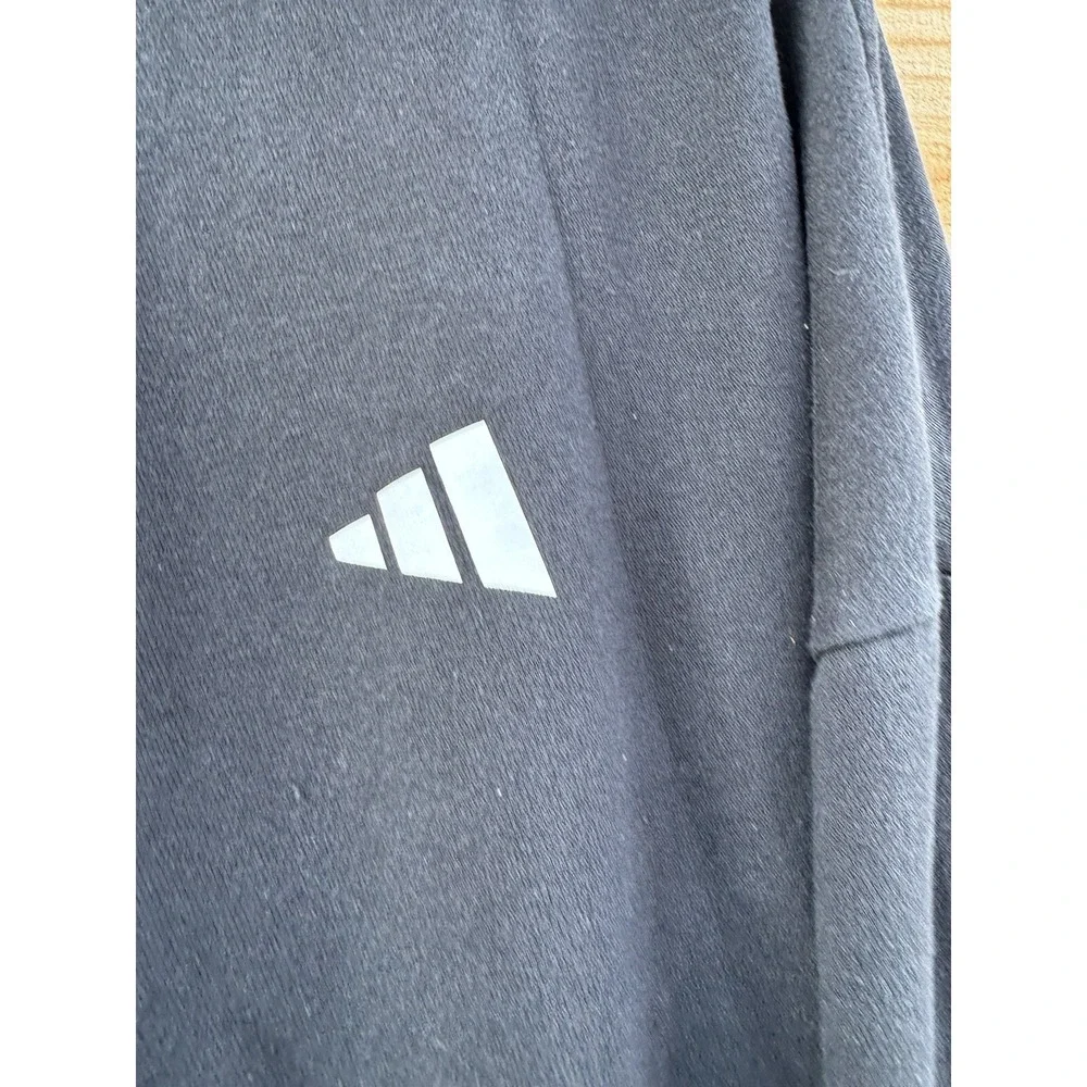 Adidas Three Stripes Black Sweatshirt With White Logo Words On Sleeves Size Larg